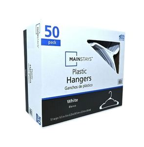 lot 33303 image: Mainstays Plastic Clothes Hangers, White, 50-Count, Lightweight & Durable for Everyday Use