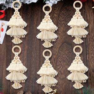 lot 34424 image: Leinuosen 6 Pack Beige Macrame Christmas Tree Ornaments Boho Neutral Christmas Knitted Decoration Rustic Farmhouse Hinging Decor for Xmas Home Decorations Holiday Decor