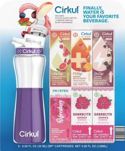 lot 34457 image: Cirkul 22 fl oz Plastic Bottle and Purple Chill Sleeve Value Pack with 6 Flavor Cartridges