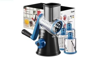 lot 35066 image: Geedel Rotary Cheese Grater, Kitchen Grater Vegetable Slicer with 3 Interchangeable Blades, Powerful Suction, Dishwasher Safe, Easy to Clean Grater for Vegetable, Fruit, Nuts