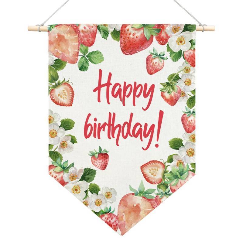 lot 10036 image: Happy Birthday Strawberry Canvas Banner