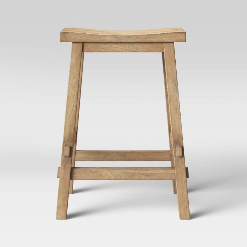 lot 13764 image: Halifax 23.81 Farmhouse Wood Counter Height Barstool with Footrest Natural Wood - Threshold Retail $69.00