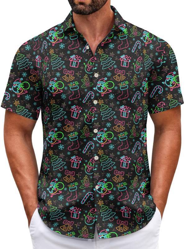 lot 32515 image: Christmas Shirt for Men Short Sleeve -Size L