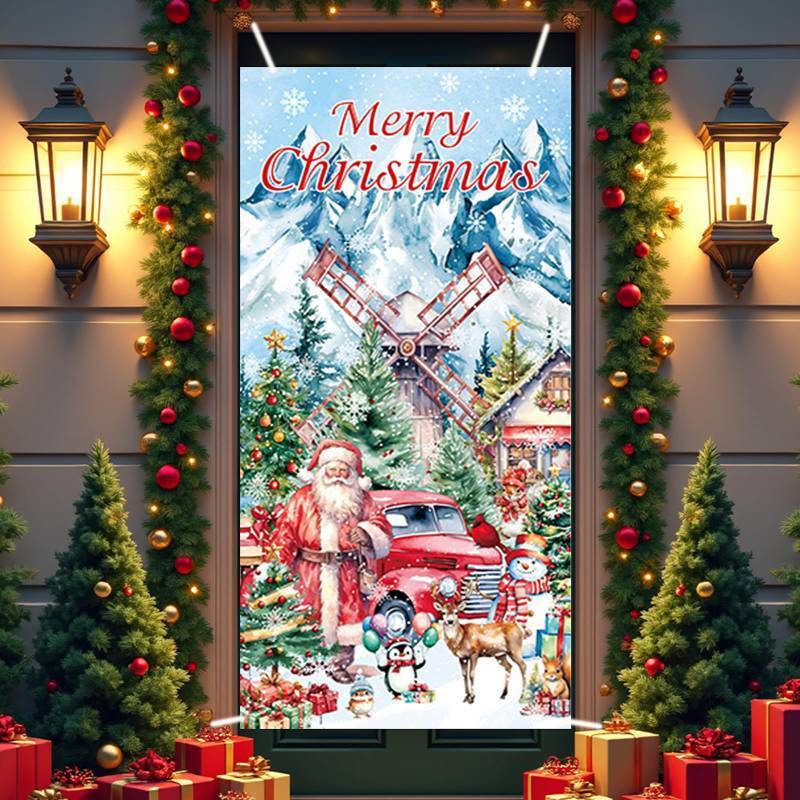 lot 32608 image: 2 Count of Christmas Door Cover 71 x 35 Inches