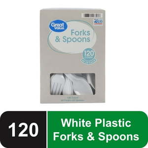 lot 15710 image: Great Value Everyday White Cutlery Forks & Spoons 120 Count
