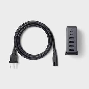 lot 15732 image: 6-Port Charging Hub Vertical 2C  4A - heyday  Black Saffiano USB Tower Charger