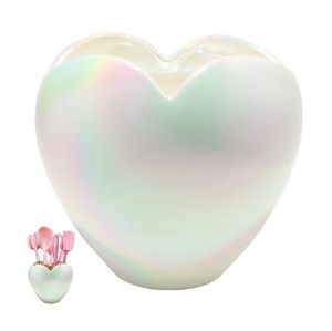lot 33315 image: Paris Hilton Heart-Shaped Utensil Crock, Multipurpose Utensil Holder, Fits Up to 18 Kitchen Gadgets, Decorative Vase, White Rainbow Iridescent