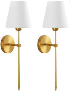 lot 34487 image: Better Homes & Gardens Contemporary Indoor 2-Pack Convertible LED Sconce Table Lamp, Gold