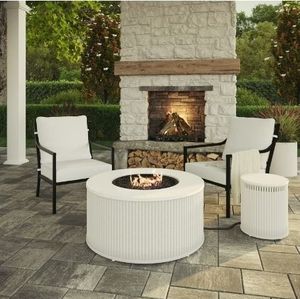 lot 35079 image: My Texas House Cambria 2-Pack Steel Outdoor Patio Conversation Chairs, WhiteBlack - Retail $267