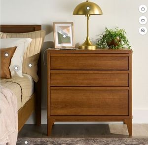 lot 35082 image: Better Homes & Gardens Greyson 3-Drawer Nightstand with USB, Acorn Finish - Retail $178
