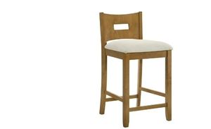 lot 35088 image: Armen living Ren 30 in. Amber Glow Bar Height Rubberwood Barstool with Ivory Fabric Seat