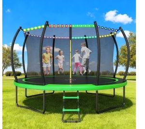 Outdoor Trampoline, Fashionsport Outfitters 10FT/12FT/14FT /16FT Round Trampoline with LED Lights, Recreational Backyard Trampolines Anti-Rust for Kids and Adults with Net and Ladder - Retail: $220