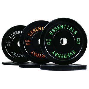 lot 35124 image: BalanceFrom Black Bumper Plate Set  Includes 10 lb Pair  15 lb Pair  and 25 lb Pair Black - Retail $100