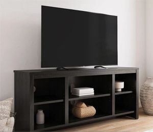 lot 35135 image: Mainstays 1995952W Parsons TV Stand for TVs up to 50, Black Oak Finish - Retail $85