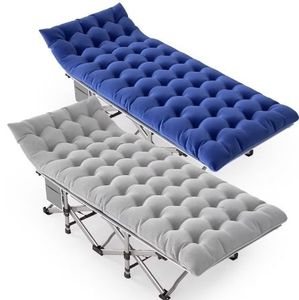 lot 35139 image: 2 Pack Camping Cot with Mattress, Heavy Duty Folding Cot Bed for Adults, Portable Sleeping Cot for Camping Travel Outdoor Tent and Home Guest, Blue and Gray - Retail $109