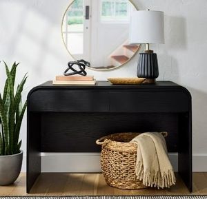 lot 35140 image: Better Homes & Gardens Juliet Curved Desk with Storage, Black Finish - Retail $114