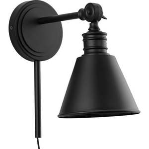 lot 35144 image: Better Homes and Gardens 6  Craftsman Dimmable 1-Light Black Medium Base Bulb Plug-In Wall Sconce