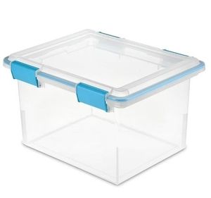 lot 35155 image: Sterilite Small Storage Bin  32 Quart Clear Plastic Storage Container with Gasket Lid  Blue