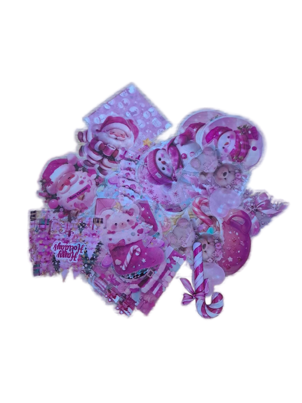 lot 285 image: 50 PC Clear Pink Holiday Sticker 5 Pack