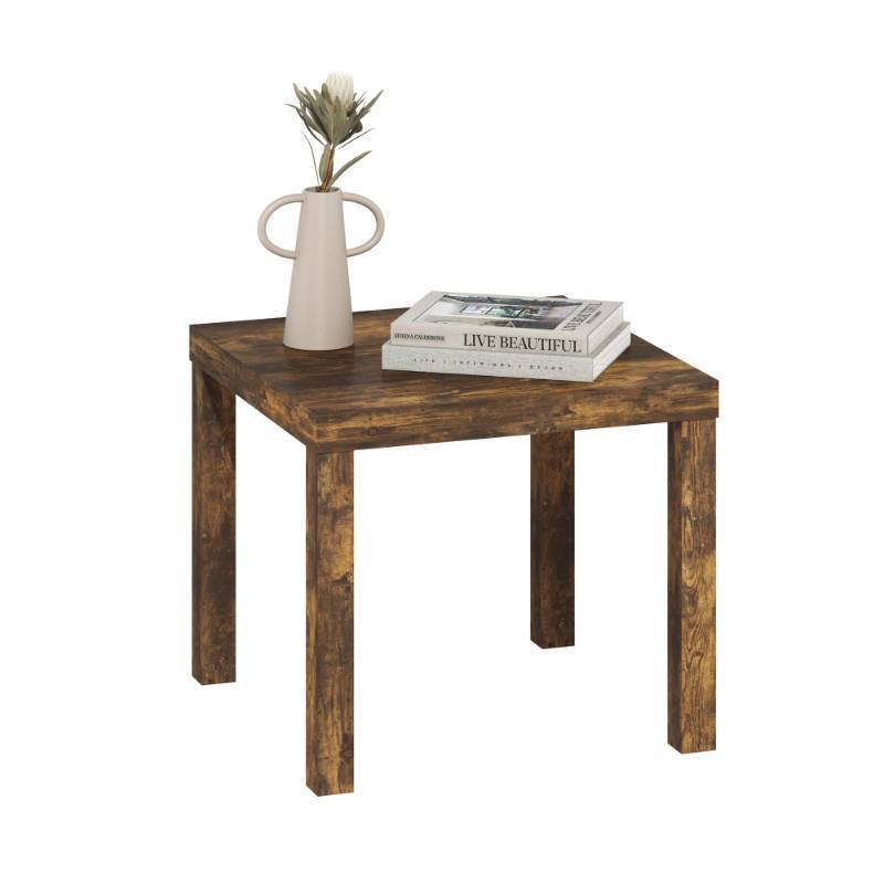 lot 4496 image: Furinno Classic Side Table, Square Modern End Table with 1.8 Triple Thick Tabletop, Simple Night Stand, Bedside Table, Toolless Assembly, for Living Room, Bedroom, Amber Pine