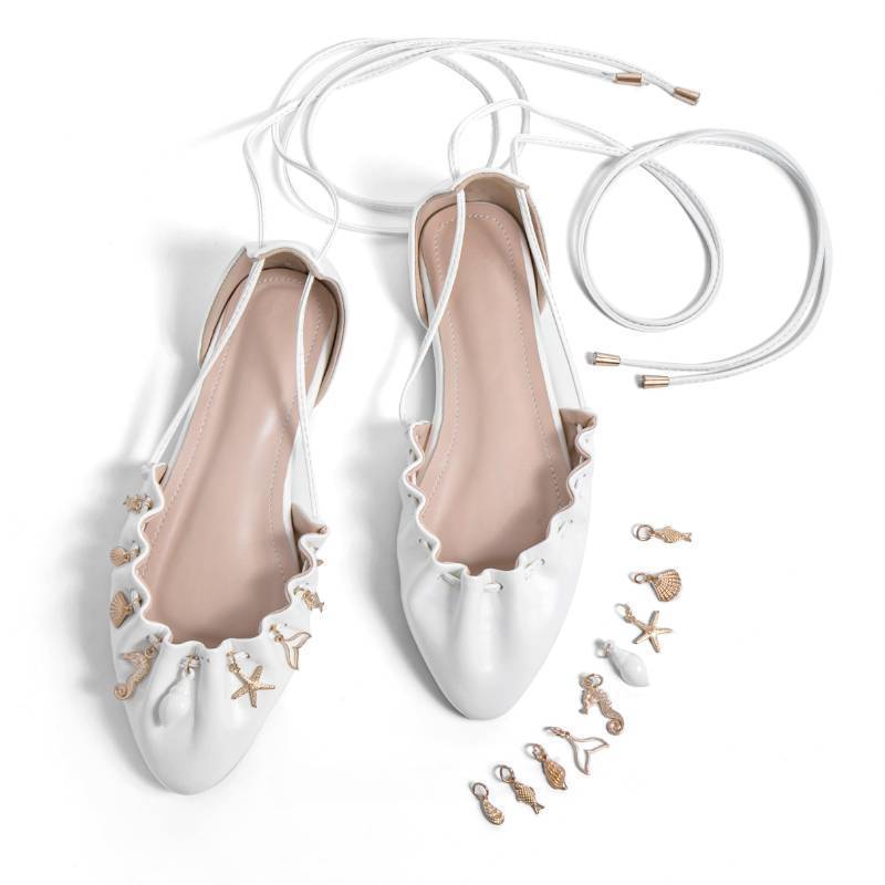 lot 10327 image: White Ballet Flat Pointed Toe for Women Tie Up Slingback -Size 10