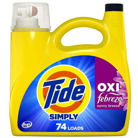 lot 32094 image: Tide Simply Laundry Detergent Liquid  Oxi Boost  Febreze Odor Defense  Sunny Breeze 105 fl oz 74 Loads