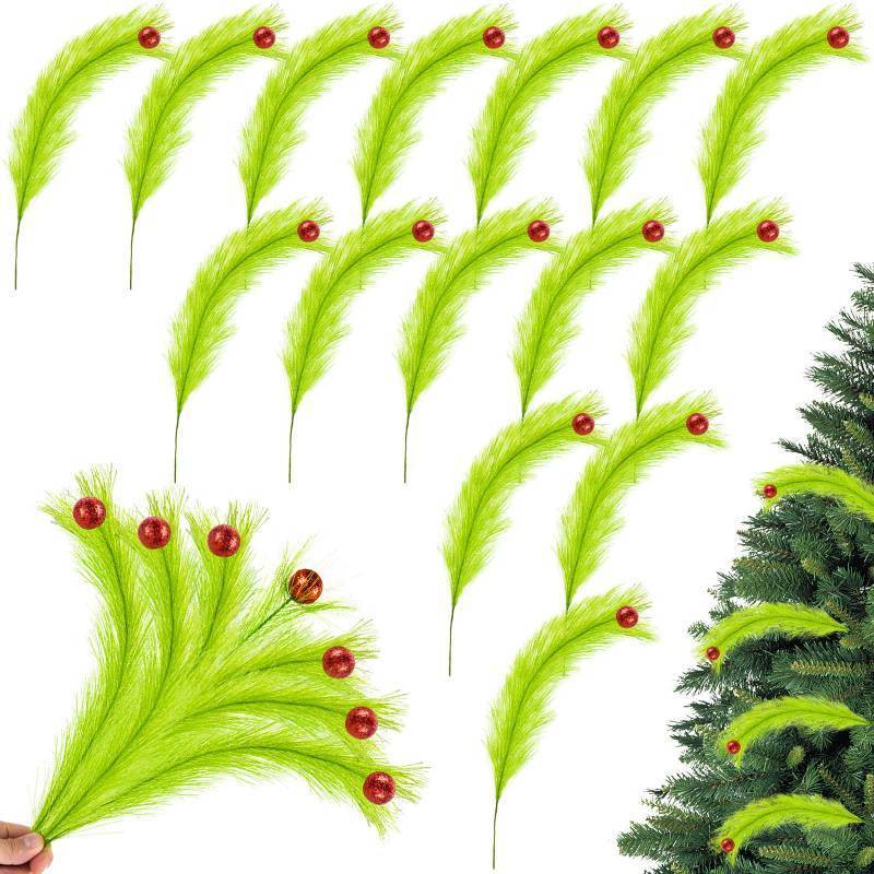 lot 32173 image: 16 Pcs Lime Green Curly Tree Picks with Red Ball Christmas Tree Topper Ornaments 18.5 (32)