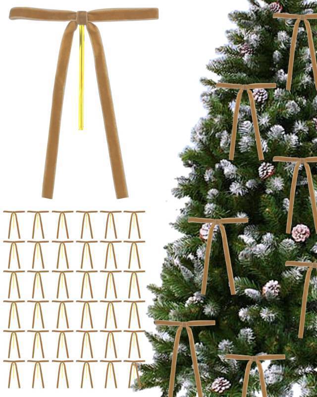 lot 32175 image: 36 Pcs Velvet Bows for Christmas Tree -5 X 7 Inch Vintage Ribbon Bows Ornaments