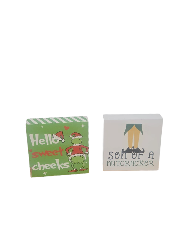 lot 32178 image: Christmas Holiday Decorative Wood Block Signs Set of 2