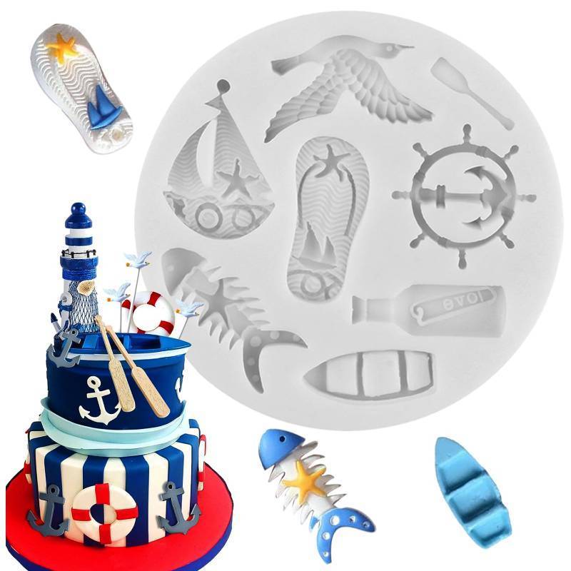 lot 32199 image: Beach Ocean Series Cake Decoration Silicone Molds Mini Slipper Sailboat Fondant Mold For Cake Decorating Cupcake Topper Candy Gum Paste Polymer Clay Set Of 1