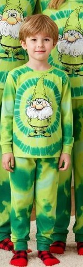 lot 32300 image: Christmas Pajamas, Tie Dye Green Gnome -Kids 4-5 Years