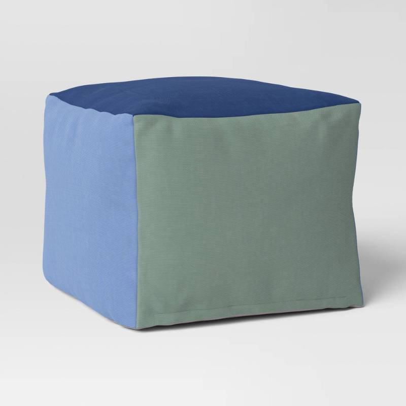 lot 13821 image: Cool Tone Block Dorm Pouf - Room Essentials Upholstered Square Ottoman, No Assembly Required