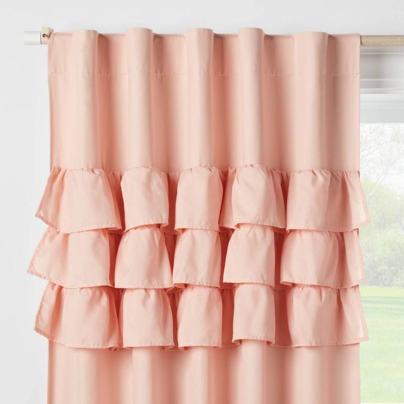 lot 15234 image: Ruffle Kids Blackout Window Curtain Panel Pink - Pillowfort