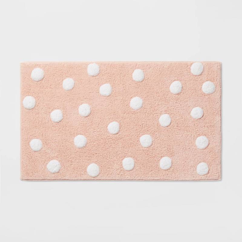 lot 15263 image: Polka Dot Kids Bath Rug Pink - Pillowfort Tufted Cotton Bathroom Mat