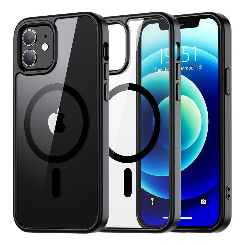 lot 32429 image: 2 Count of SUPFINE Magnetic for iPhone 12 Case,iPhone 12 Pro case, Compatible with MagSafeClear Hard Back with Soft TPU Bumper12FT Military Grade Drop Protection Shockproof Phone Case,Clear Black