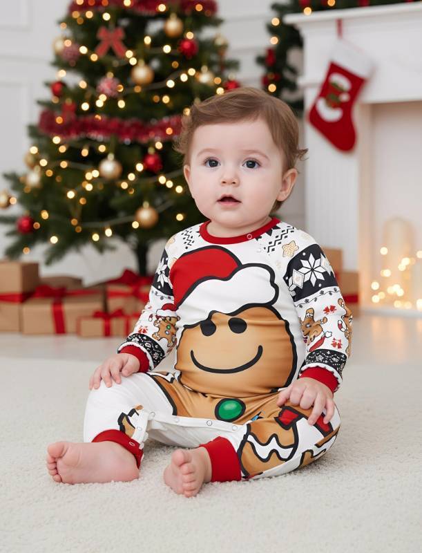 lot 32437 image: Christmas Pajamas Set Gingerbread Man PJs for Family Holiday Sleepwear, Black Long Sleeve Cartoon Xmas Pajama Sets for Kids, Adults, Couples including Socks
