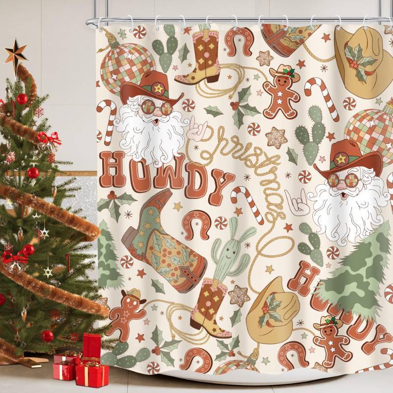 lot 32666 image: Western Christmas Shower Curtain 60Wx72H