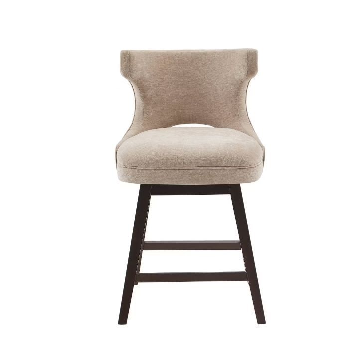 lot 30789 image: 25.75 Cheryl Swivel Counter Height Barstool Beige - Madison Park Elegant Upholstered, Bronze Nailhead, Wood Finish - Retail $209