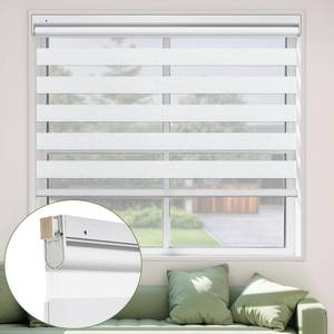 lot 15750 image: No Tools No Drill Cordless Zebra Blinds Light Filtering Privacy Protection Dual Layer Sheer Roller Shades for Windows (Linen White, 48Wx73H) - Retail $52