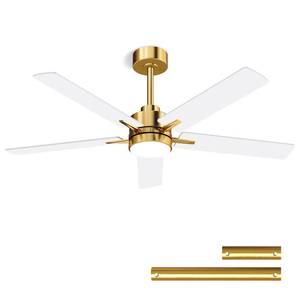 lot 15761 image: LANMEL 52 Ceiling Fan with Lights and Remote, Low Profile Modern Ceiling Fan Gold, 6 Speed, Reversible, 3000k-6000k LED, Quiet DC Motor Ceiling Fans for Indoor Outdoor Bedroom Living Room - Retail $90