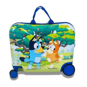 lot 15765 image: Bluey Checked Hardside Ride on Luggage - Bluey - Retail $70