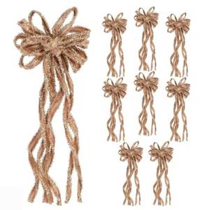 lot 15767 image: Khaki & Gold Sequin Ribbon Bows (Set of 8 Pieces)