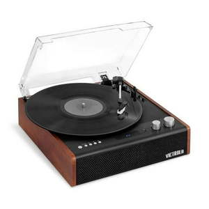 lot 33327 image: Victrola VTA-71-MAH Bluetooth Belt Drive Classic Turntable 78 RPM  Mahogany (CRACK ON LID) - Retail $119