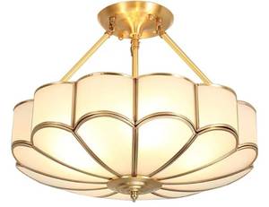 lot 33328 image: Aeyee Brass Semi Flush Mount Ceiling Light Fixture with Ceramic Light Socket, Classy Frosted Glass Ceiling Light for Bedroom Living Room (23.6) - Retail $226