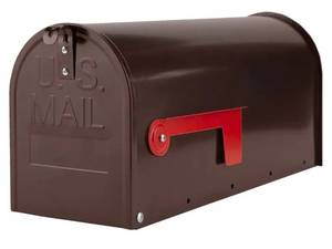 lot 33329 image: Bronze Metal Mailbox Post Mount, RAINHOL Medium Compacity Mail Box, Galvanized Steel Standard Mailboxes for Outside, 20 x 8.7 x 6.7 inches - Retail $56