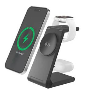 lot 34550 image: Just Wireless 3-in-1 Magnetic Wireless Charger - Black USB-C, MagSafe Compatible