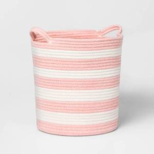 lot 34552 image: Medium Striped Coiled Kids Rope Basket Rose Pink - Pillowfort Toy & Storage Basket, Cotton, Polyester, Circular