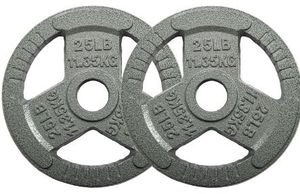 lot 35168 image: 50lb 2-Inch Olympic Cast Iron Weight Plate, Durable, Rust-Resistant Strength Training Plates for Weightlifting, CrossFit, and Home Gym Workouts