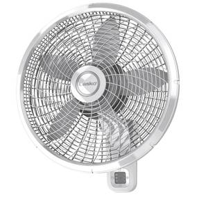 lot 35170 image: Lasko 18  3-Speed Oscillating Remote Controlled Wall Mount Fan  black  (Missing support foot)- Retail $90