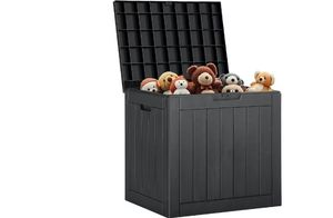 lot 35174 image: 31 Gallon Resin Deck Box, Waterproof UV Resistant Outdoor Storage Box for Garden